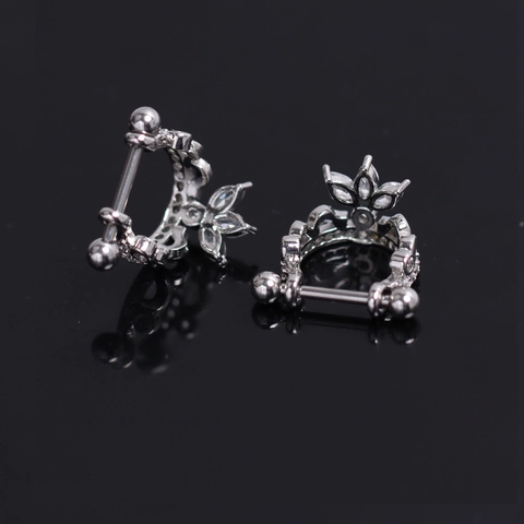 Exquisite Crown Copper Body Piercing Jewelry Silver Color Rhinestone Ear Cartilage Stud Nipple Ring For Men Women Accessory