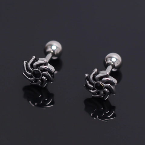 Roestvrijstalen Oorknopjes Heren Industrieel Punk Spiraal Tandwiel Zwarte Zirkoon Kraakbeen Piercing Sieraden Schroefsluiting Bal
