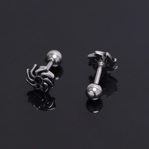 Roestvrijstalen Oorknopjes Heren Industrieel Punk Spiraal Tandwiel Zwarte Zirkoon Kraakbeen Piercing Sieraden Schroefsluiting Bal