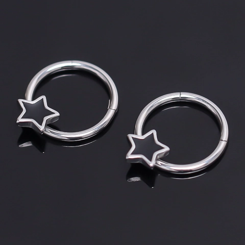 Mode Roestvrij Staal Ster Oorbellen Persoonlijkheid Zwart Emaille Vijfpuntige Ster Hoepel Sieraden Voor Mannen Unisex
