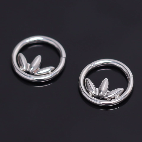 Fashion Stainless Steel Lotus Flower Petal Hoop Earrings Unisex Punk Style Body Piercing Jewelry Silver Clicker Earring