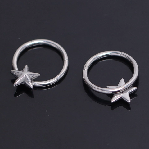 Stainless Steel Star Hoop Earrings Silver Color Punk Minimalist Pentagram Ear Buckle Jewelry For Men Women Daily Accessory