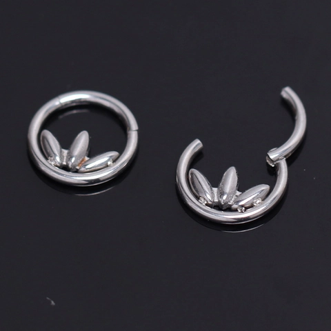 Fashion Stainless Steel Lotus Flower Petal Hoop Earrings Unisex Punk Style Body Piercing Jewelry Silver Clicker Earring