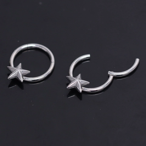 Stainless Steel Star Hoop Earrings Silver Color Punk Minimalist Pentagram Ear Buckle Jewelry For Men Women Daily Accessory