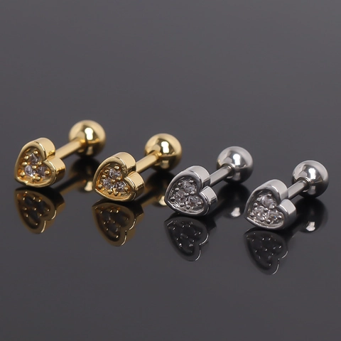 Pendientes de Botón de Corazón de Acero Inoxidable Con Diamantes de Imitación Pequeños Clavos para Hueso de Oreja Con Cierre de Rosca Joyería de Moda Minimalista para Mujer