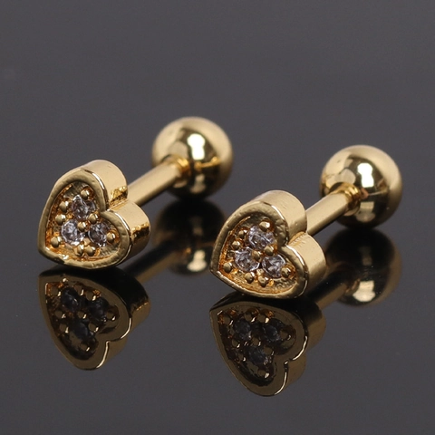 Pendientes de Botón de Corazón de Acero Inoxidable Con Diamantes de Imitación Pequeños Clavos para Hueso de Oreja Con Cierre de Rosca Joyería de Moda Minimalista para Mujer