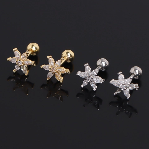 Edelstahl Blume Ohrstecker Für Damen Strass Blütenblatt Ohrknochennagel Niche Design Piercing Schmuck Gold Silber