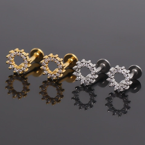 Roestvrij Staal Geometrisch Rond Strass Oorknopjes Mode Flat Back Schroef Piercing Sieraden Voor Dames Heren