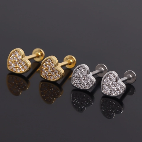 Orecchini A Cuore Acciaio Inossidabile Zirconia Retro Piatto Filettato Labret Cartilagine Piercing Gioielli Moda Coreana