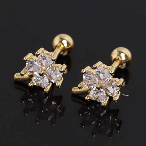 Orecchini a Bottone in Acciaio Inossidabile a Quadrifoglio Con Intarsi in Strass a Forma di Cuore Chiusura a Vite Gioielli per Donna Uomo