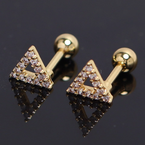 Geometrische Dreieck Strass Edelstahl Barbell Ohrstecker Schraubverschluss Punk Minimalistisch Unisex Piercing Schmuck