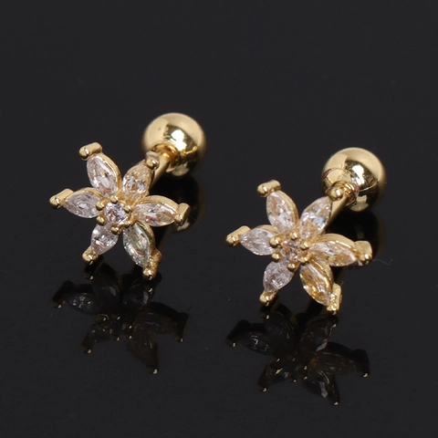 Edelstahl Blume Ohrstecker Für Damen Strass Blütenblatt Ohrknochennagel Niche Design Piercing Schmuck Gold Silber