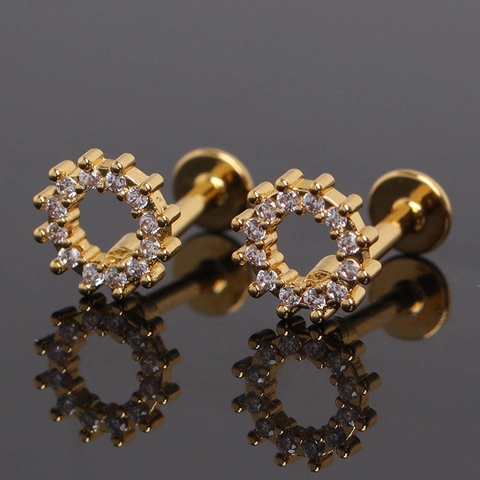 Roestvrij Staal Geometrisch Rond Strass Oorknopjes Mode Flat Back Schroef Piercing Sieraden Voor Dames Heren