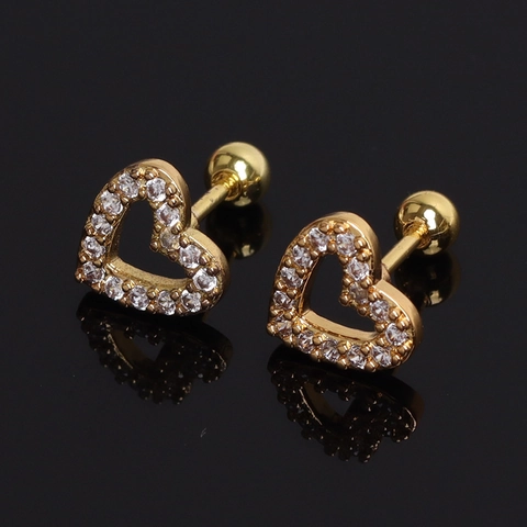 Boucles d'Oreilles Clous Cœur en Acier Inoxydable pour Femmes Hommes Strass Incrustés Fermoir à Vis Bijoux Hip Hop