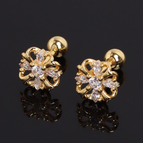 Stainless Steel Flower Rhinestone Stud Earrings Sweet Exquisite Screw Ball Back Helix Earrings For Women Fashion Jewelry