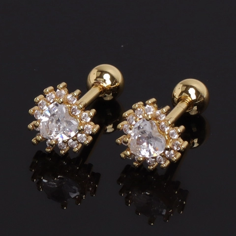 Stainless Steel Heart Rhinestone Stud Earrings With Screw Ball Back Unisex Personality Ear Bone Jewelry Gold Silver Color