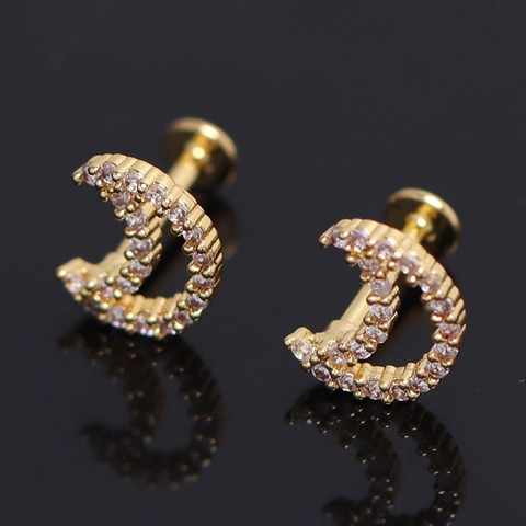 Roestvrij Stalen Pave Strass Halve Maan Oorknopjes Voor Dames Heren Platte Achterkant Schroefdraad Kraakbeen Piercing Sieraden