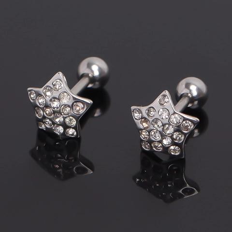Vijfpuntige Ster Roestvrijstalen Oorknopjes Met Zirkonia Schroefsluiting Kraakbeen Sieraden Unisex