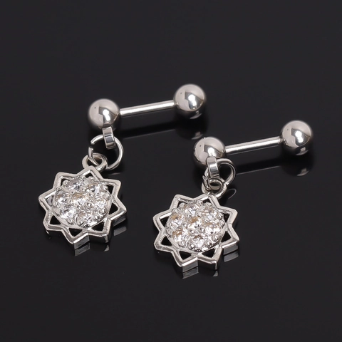 Orecchini a Bottone in Acciaio Inossidabile a Forma di Fiore con Strass per Uomo Donna Punk Stella Gioielli per Piercing Chiusura a Vite