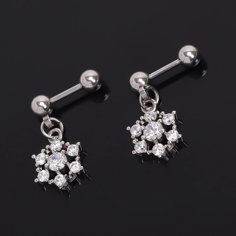 Stainless Steel Snowflake Stud Earrings Silver Color Rhinestone Inlaid Small Cute Christmas Ear Jewelry For Women Daily