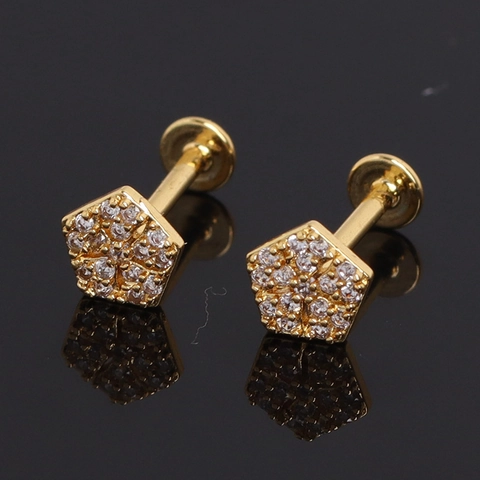 Geometric Star Pentagon Cartilage Piercing Stud Earrings Stainless Steel Rhinestone Threaded Ear Bone Nail Men Jewelry