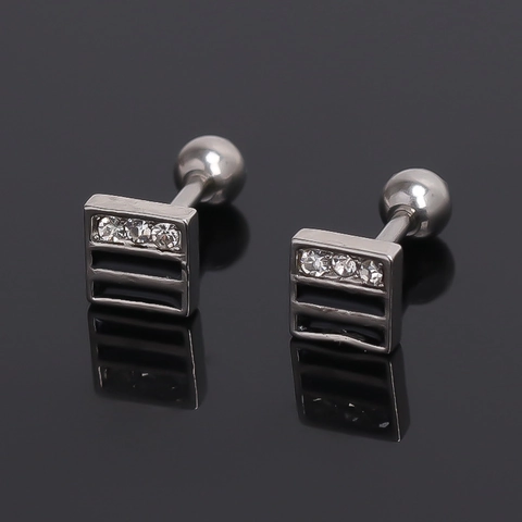 Pendientes de Botón Cuadrados de Acero Inoxidable de Estilo Retro Francés Con Incrustación de Strass Pendiente Individual Geométrico para Mujer Hombre