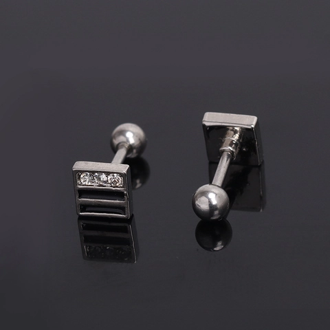 Pendientes de Botón Cuadrados de Acero Inoxidable de Estilo Retro Francés Con Incrustación de Strass Pendiente Individual Geométrico para Mujer Hombre