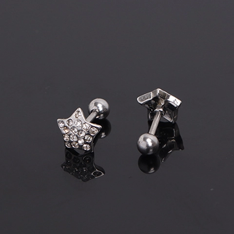 Vijfpuntige Ster Roestvrijstalen Oorknopjes Met Zirkonia Schroefsluiting Kraakbeen Sieraden Unisex