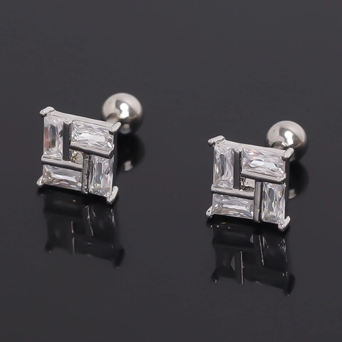 Orecchini a Bottone Quadrati in Acciaio Inossidabile per Donna Design Geometrico Strass con Chiusura a Vite Gioielli
