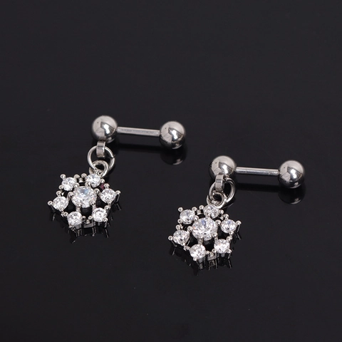 Stainless Steel Snowflake Stud Earrings Silver Color Rhinestone Inlaid Small Cute Christmas Ear Jewelry For Women Daily
