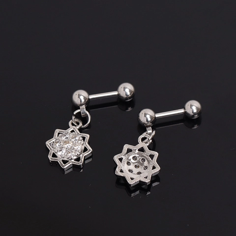 Orecchini a Bottone in Acciaio Inossidabile a Forma di Fiore con Strass per Uomo Donna Punk Stella Gioielli per Piercing Chiusura a Vite