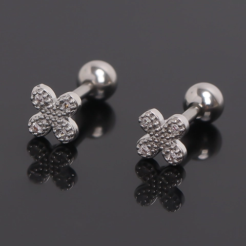 Orecchini a Bottone a Forma di Fiore in Acciaio Inossidabile per Donna Con Strass Intarsiati Orecchini a Vite per Cartilagine Gioielli