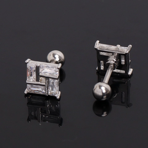 Orecchini a Bottone Quadrati in Acciaio Inossidabile per Donna Design Geometrico Strass con Chiusura a Vite Gioielli