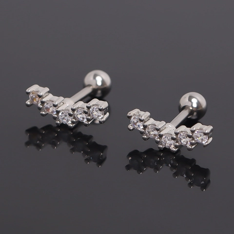 Orecchini a Bottone a Fila Curva in Acciaio Inossidabile con Strass Piercing per Elica Minimalista Coreano per Donna Uomo