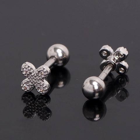 Orecchini a Bottone a Forma di Fiore in Acciaio Inossidabile per Donna Con Strass Intarsiati Orecchini a Vite per Cartilagine Gioielli
