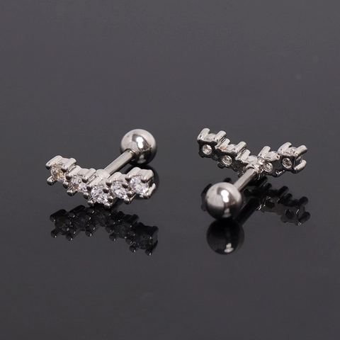 Orecchini a Bottone a Fila Curva in Acciaio Inossidabile con Strass Piercing per Elica Minimalista Coreano per Donna Uomo