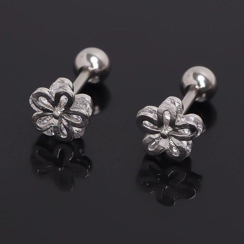 Orecchini a Bottone in Acciaio Inossidabile con Fiori e Strass Chiusura a Vite Gioielli di Moda per Unisex Colore Argento