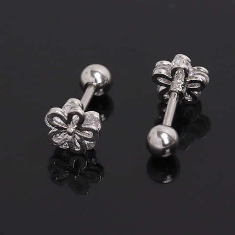 Orecchini a Bottone in Acciaio Inossidabile con Fiori e Strass Chiusura a Vite Gioielli di Moda per Unisex Colore Argento