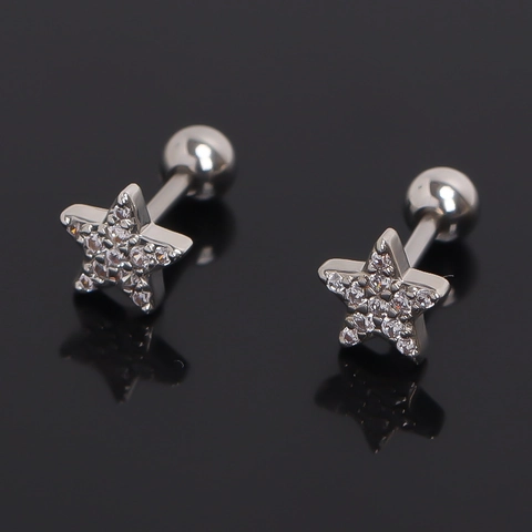 Boucles d'Oreilles Clous Pentagramme en Acier Inoxydable pour Hommes Étoile de Strass Argenté Clous d'Oreille Bijoux Mode