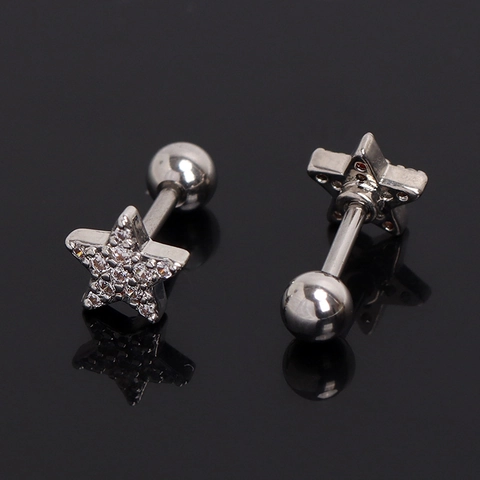Boucles d'Oreilles Clous Pentagramme en Acier Inoxydable pour Hommes Étoile de Strass Argenté Clous d'Oreille Bijoux Mode
