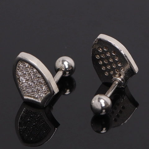 Edelstahl Fächerförmige Strass Ohrstecker Geometrische Schild Pave Schraubverschluss Ohrringe Für Damen Herren Mode Schmuck