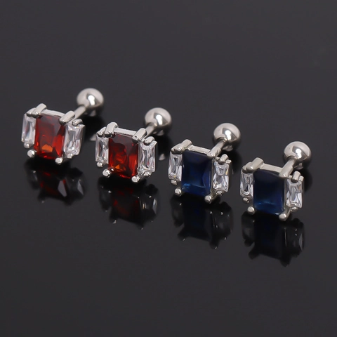 Legering Rechthoekig Rood Blauw Strass Oorknopjes Voor Heren Dames Eenvoudig Geometrisch Schroefsluiting Piercing Sieraden Cadeau