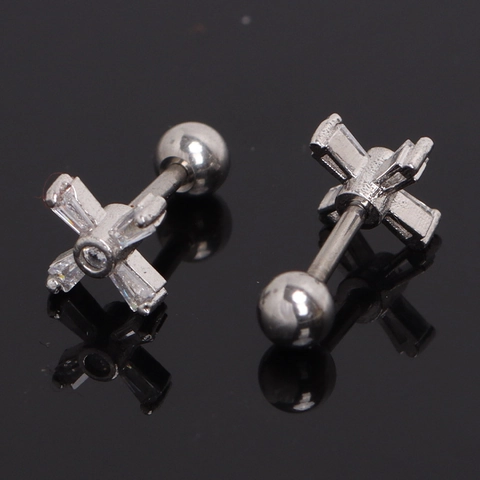 Gepolijst Roestvrij Staal Kruis Oorknopjes Glanzende Strass Ingelegd Schroefkogel Sluiting Gepersonaliseerde Sieraden Voor Unisex
