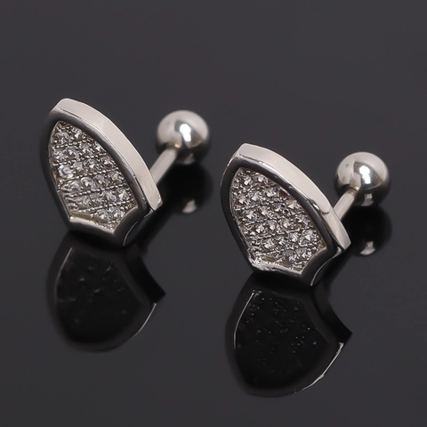 Edelstahl Fächerförmige Strass Ohrstecker Geometrische Schild Pave Schraubverschluss Ohrringe Für Damen Herren Mode Schmuck