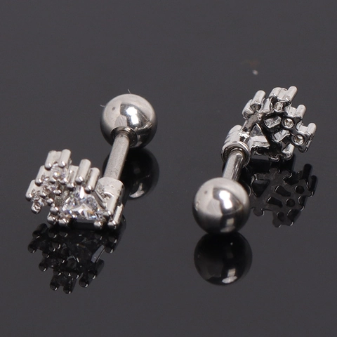 Orecchini a Bottone in Acciaio Inossidabile con Zirconia Geometrica per Uomo Donna Gioielli Piercing a Sfera con Vite Argento