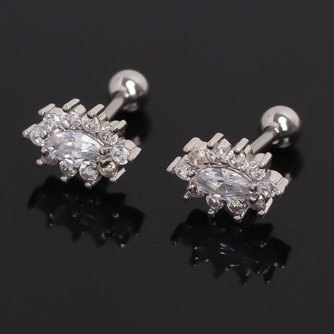 Stainless Steel Angel Eye Marquise Rhinestone Stud Earrings Personalized Piercing Ear Jewelry Silver Tone For Men Women