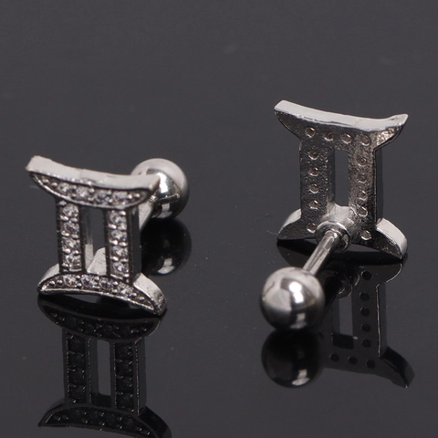 Orecchini a Bottone con Simbolo dei Gemelli in Acciaio Inossidabile con Strass Intarsiati Chiusura a Sfera a Vite Personalizzati Donna Gioielli