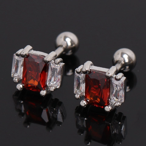 Legering Rechthoekig Rood Blauw Strass Oorknopjes Voor Heren Dames Eenvoudig Geometrisch Schroefsluiting Piercing Sieraden Cadeau