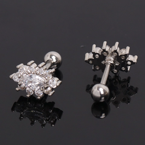 Stainless Steel Angel Eye Marquise Rhinestone Stud Earrings Personalized Piercing Ear Jewelry Silver Tone For Men Women
