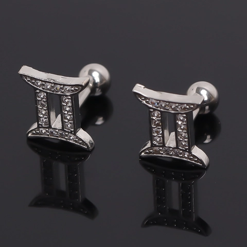 Orecchini a Bottone con Simbolo dei Gemelli in Acciaio Inossidabile con Strass Intarsiati Chiusura a Sfera a Vite Personalizzati Donna Gioielli